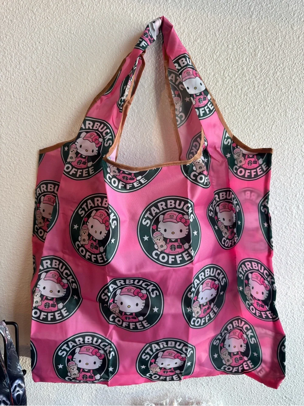 Foldable tote shopping bag !!hello kitty Starbucks